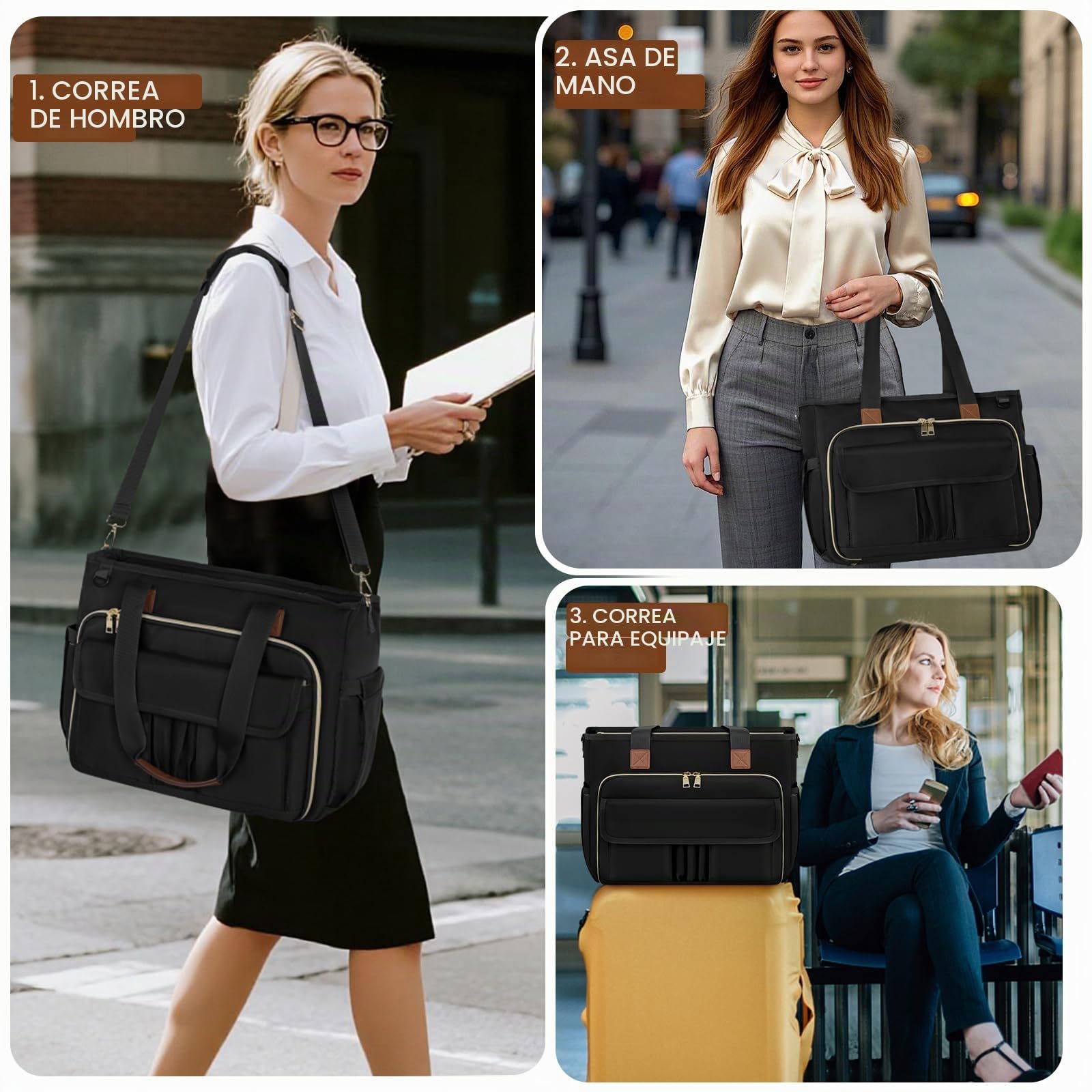RAINSMORE Bolso Portatil Mujer Maletin Portatil 15,6 Pulgadas Grande Bolso Profesora Bolsa Trabajo con Bolsillo Aislante para Universidad Enfermera Shopper Oficina