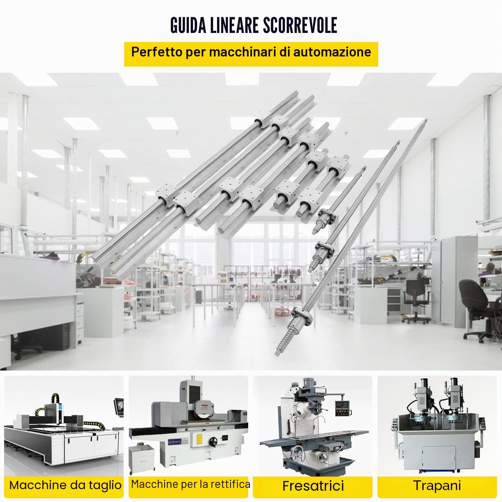 VEVOR Guida Lineare SBR20 da 6001000 mm, Set di Guide per Cuscinetti Lineari 300, con 3 Viti a Ricircolo di Sfere da C7, Materiale in Acciaio di Alta Qualità, Facile da Installare