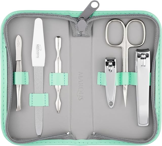 Zestaw do manicure Solingen w atrakcyjnej cenie - etui z ekoskóry, praktyczne i miękkie - 6-elementowy zestaw do paznokci dla kobiet i mężczyzn marQus z połyskującej, niklowanej stali
