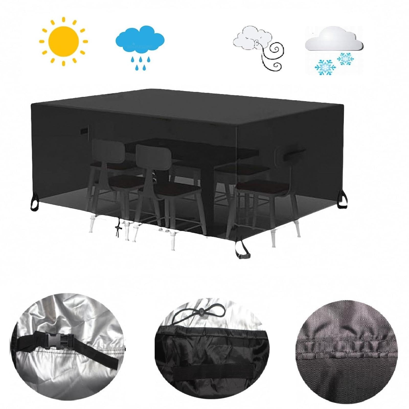 Housse Table Jardin 215X105X75Cm Noir 420D Tissu Oxford Imperméable