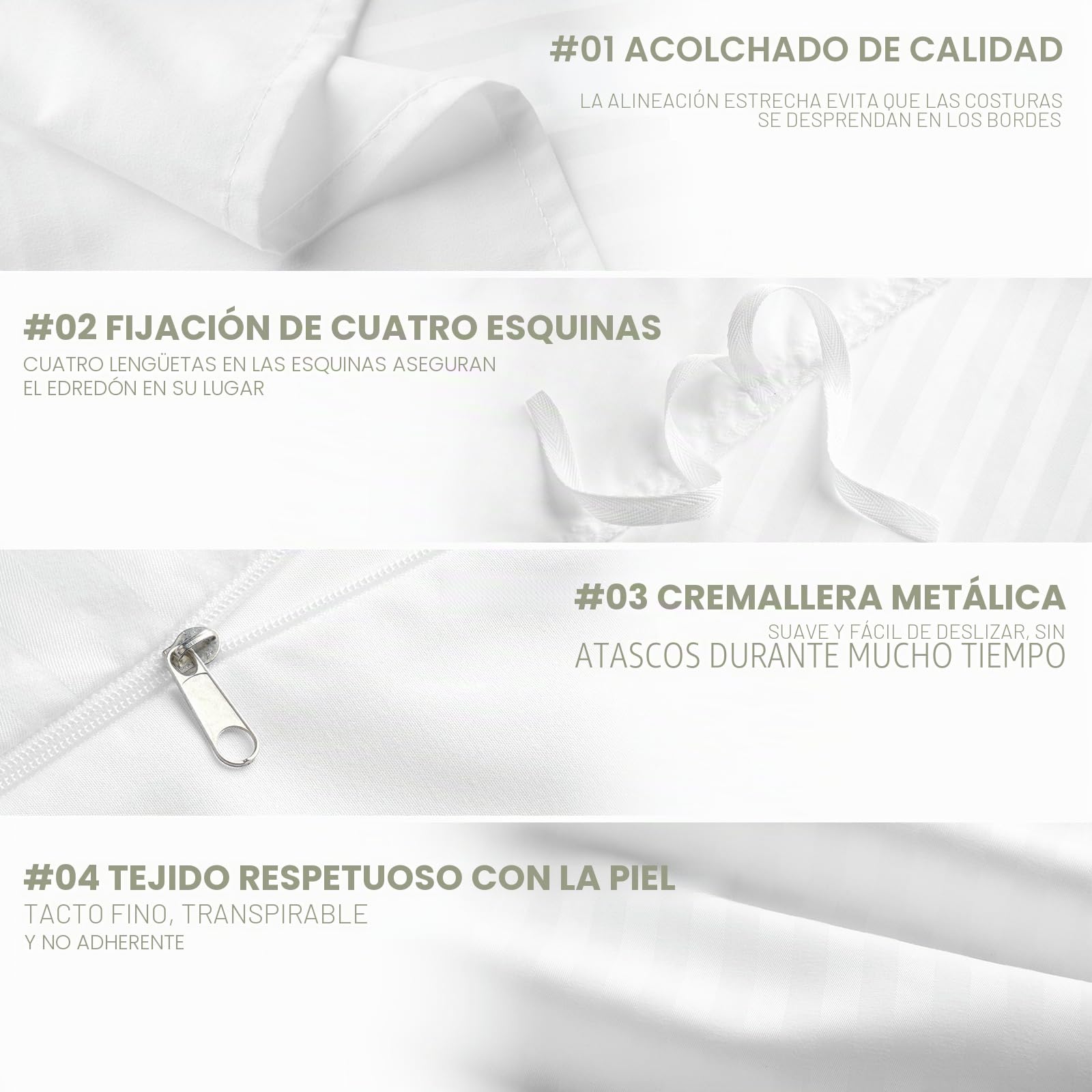 Good Nite Funda Nordica Cama 240x220cm y de Almohada 80x80cm Juego de Cama Casal Funda Nórdica de Rayas Microfibra Funda Nórdica con Cremallera(Blanco,240x220cm+80x80cm*2)