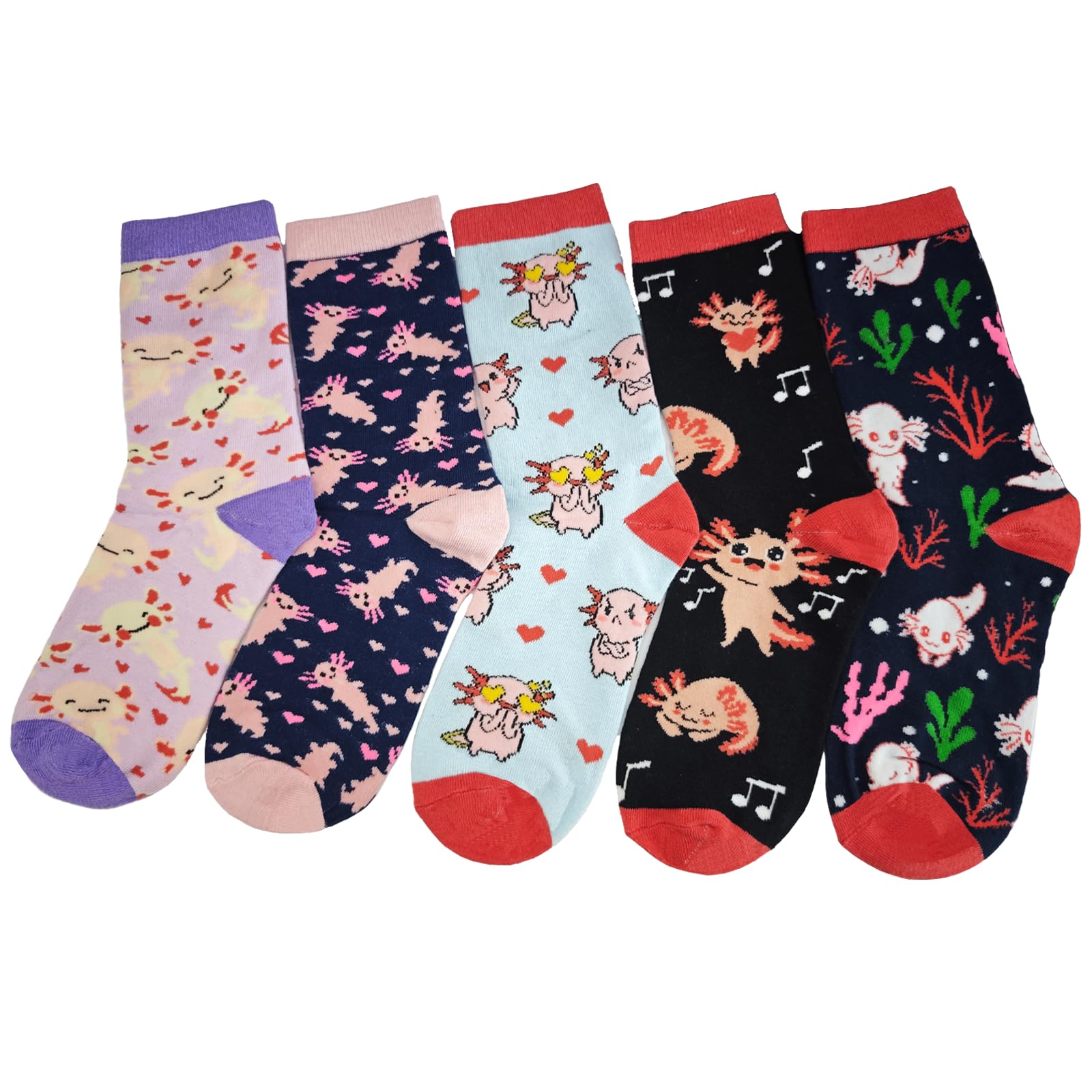 ZVUZVO 5 Pairs Cute Socks Set Gifts For Women Men,Funny Novelty Crew Casual Sock, 5pcs Axolotl Gifts, One Size