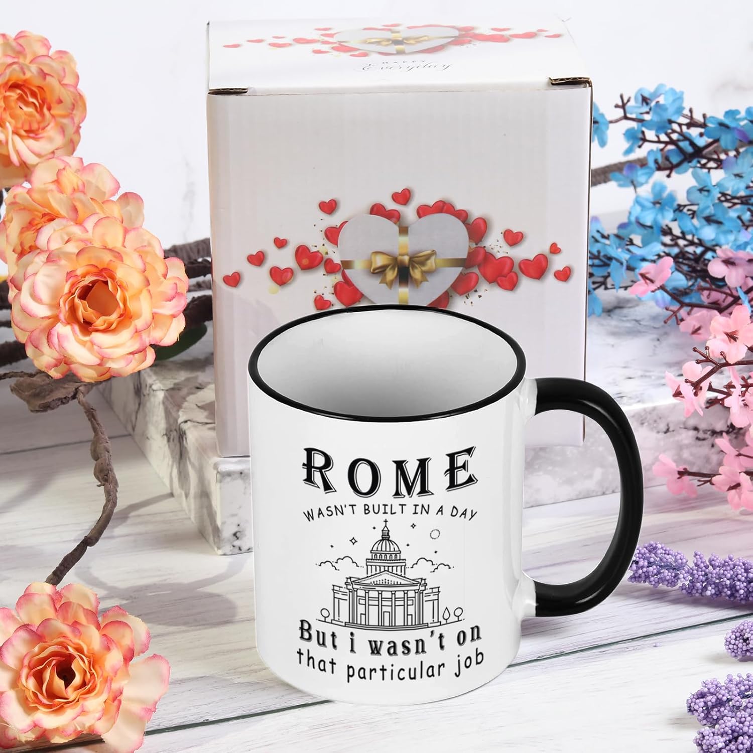 WENSSY Rome Wasn't Built in a Day Mug, Construction Workers Gifts, Gifts for Coworker, Project Engineer, Foreman, Builder, Manager, Christmas Birthday Gifts for Boss 11 OZ Black Handle - Image 7