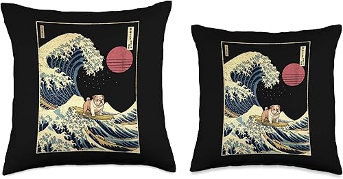 Miniatura 3 de English Bulldog Kanagawa Wave - Almohada divertida para perro de surf, 18 x 18 pulgadas, multicolor
