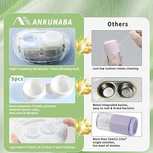 Vista 3 de Limpiador de lentes de contacto, máquina de limpieza ultrasónica portátil de lentes de contacto con cargador USB, pantalla de temporizador LED y kit