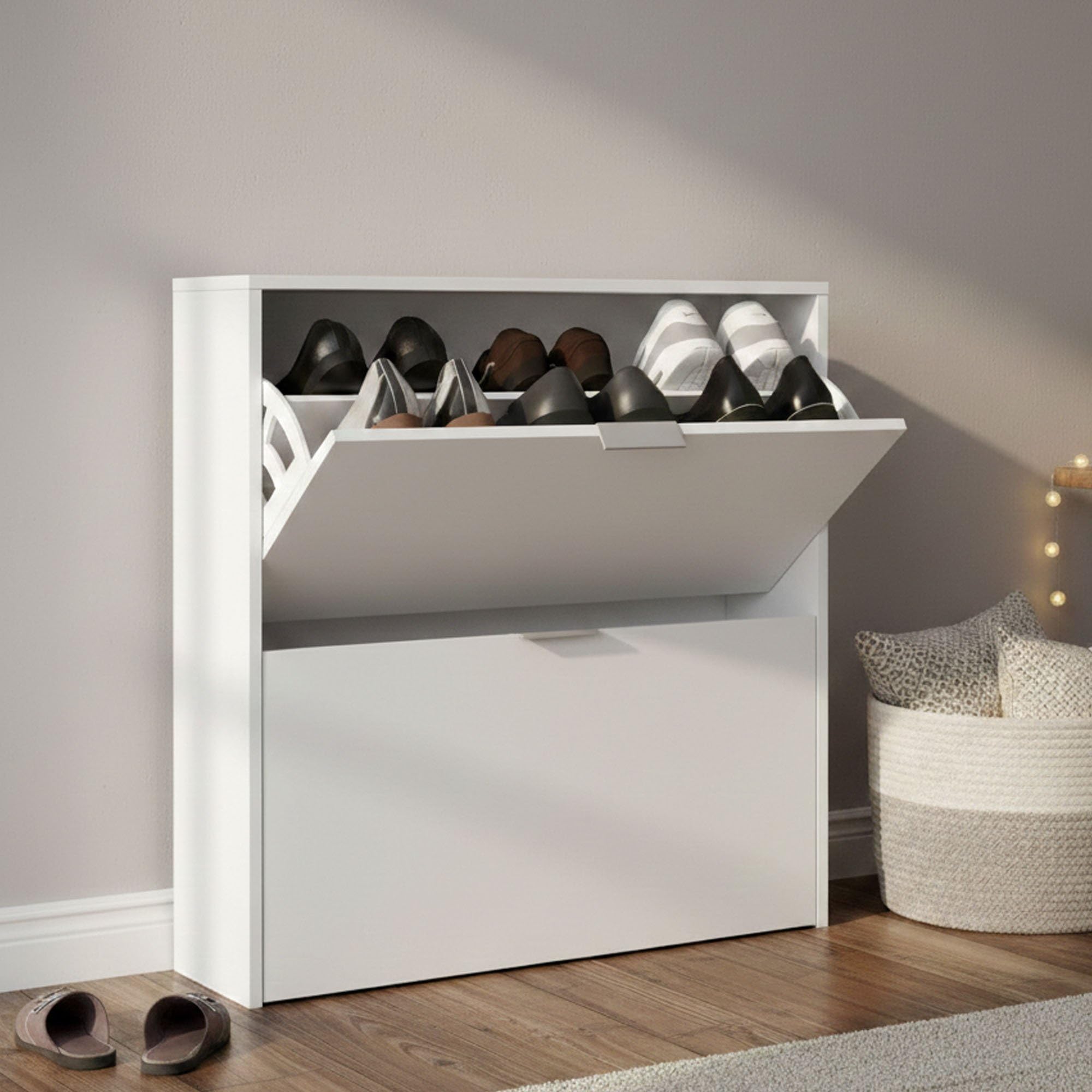 Dmora Scarpiera Louisville 22x75x76h cm Bianco 16 Paia 2 Ante, Mobile Portascarpe 4 Vani