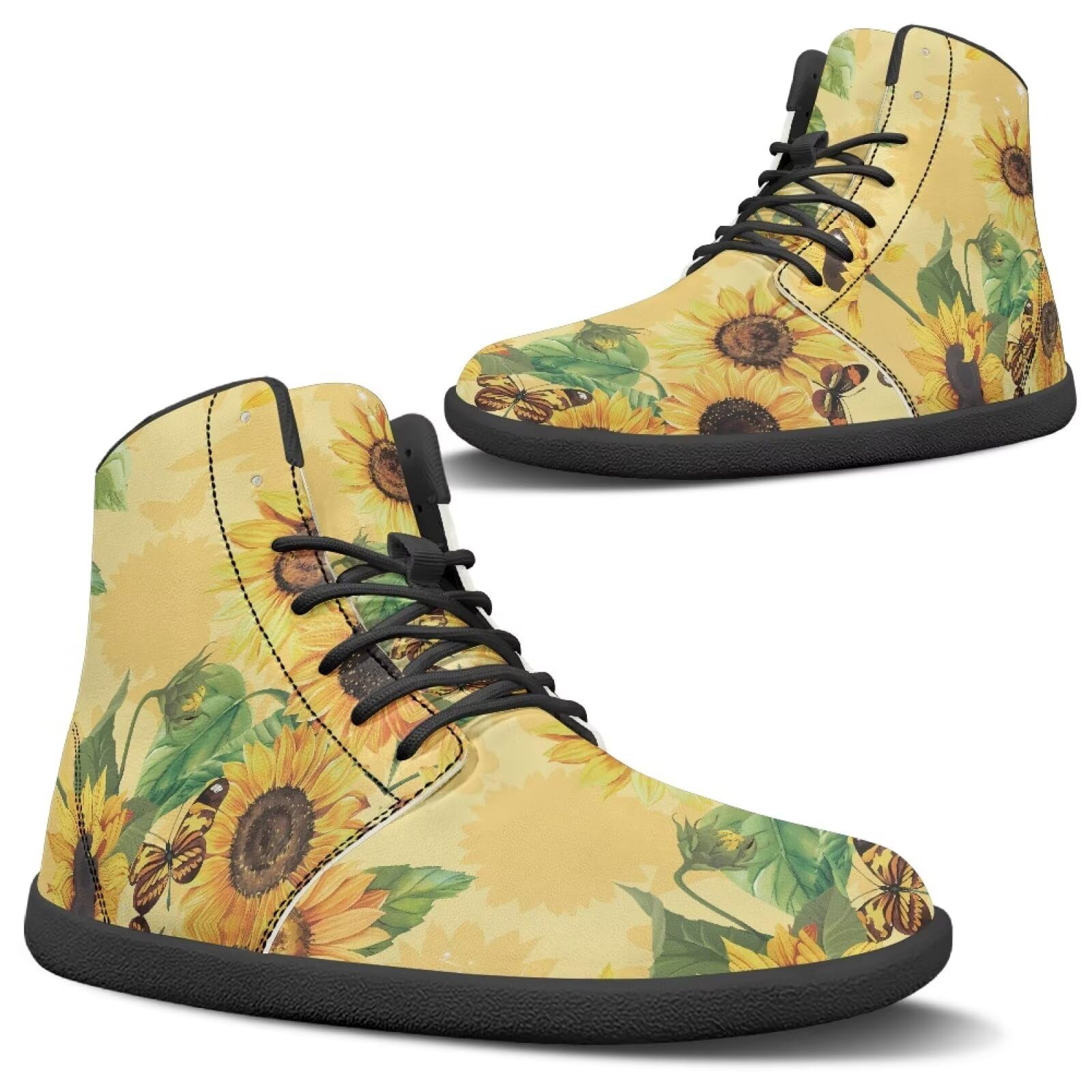 Fuxowvby Women's Sunflower High Top Walking Sneakers Non Slip Shoes Casual Breathable Mesh Shoes Waterproof Lightweight Hiking Shoes Exercise Play Yoga Sneaker Black US Size 10