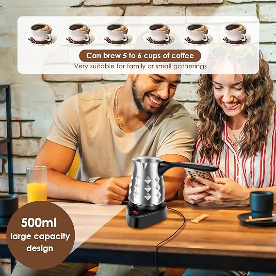 Electric Turkish Coffee Pot Maker, 500ML Electric Coffee Maker Machine Pot, Turkish Coffee Maker, Small Electric Coffee Maker for Camping Home Travel