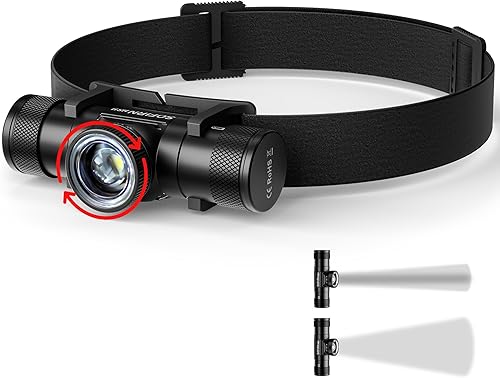 Sofirn HS11 (H11B) - Linterna frontal LED, 630 lúmenes, recargable, funciona con batería, faro frontal con zoom, faro ligero con reflector y foco,