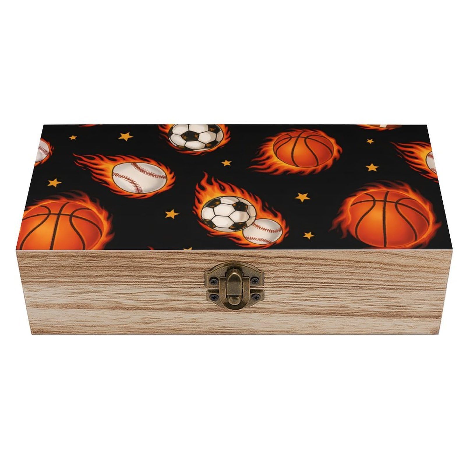 HLBSDM Flame Basketball Soocer Softball Wooden Storage Vintage Keepsake Decorative Boxs