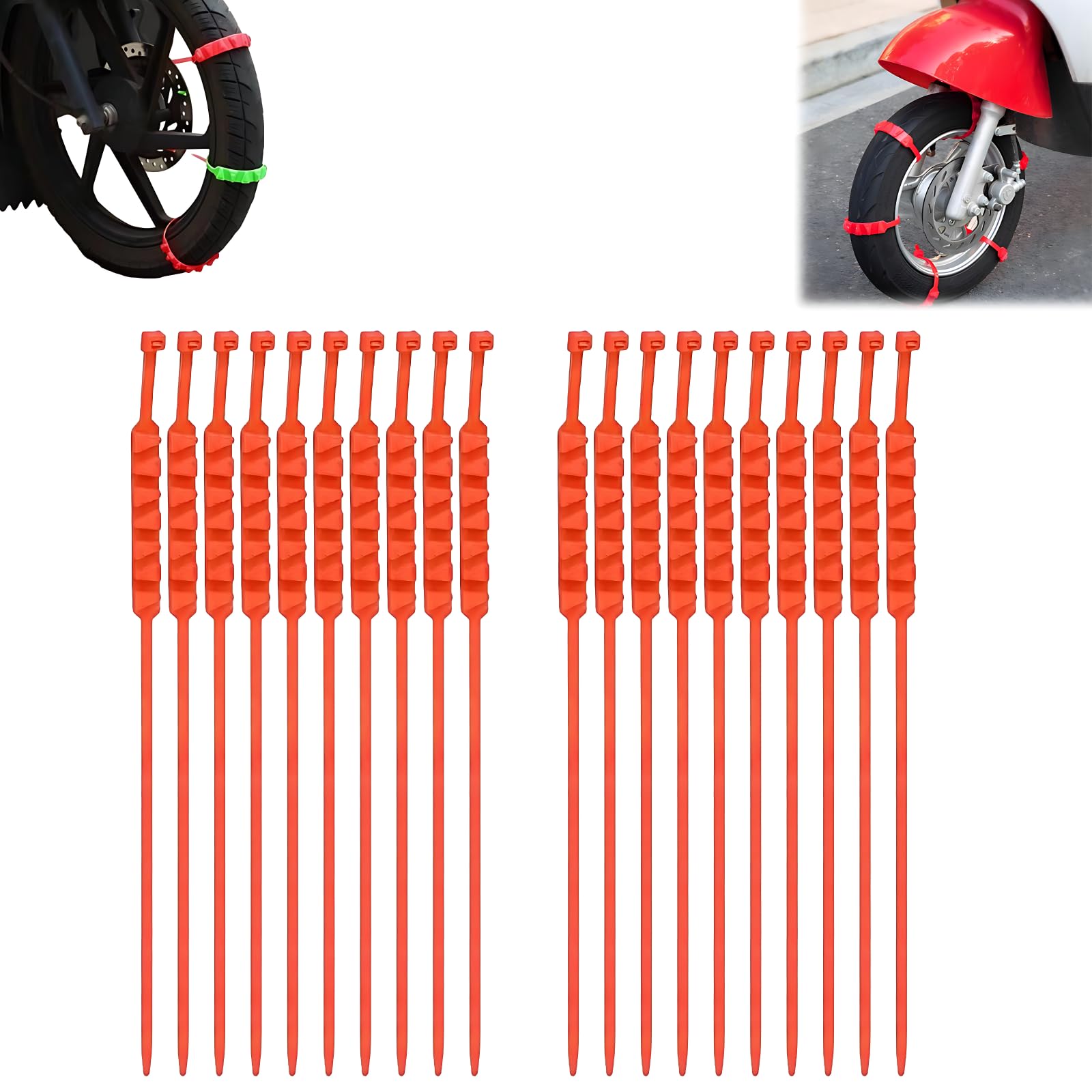 Fascette stringicavo per catene da neve, per moto e biciclette, 20 catene antiscivolo per pneumatici per neve, fascette per pneumatici da neve, impugnature per pneumatici per moto per guida