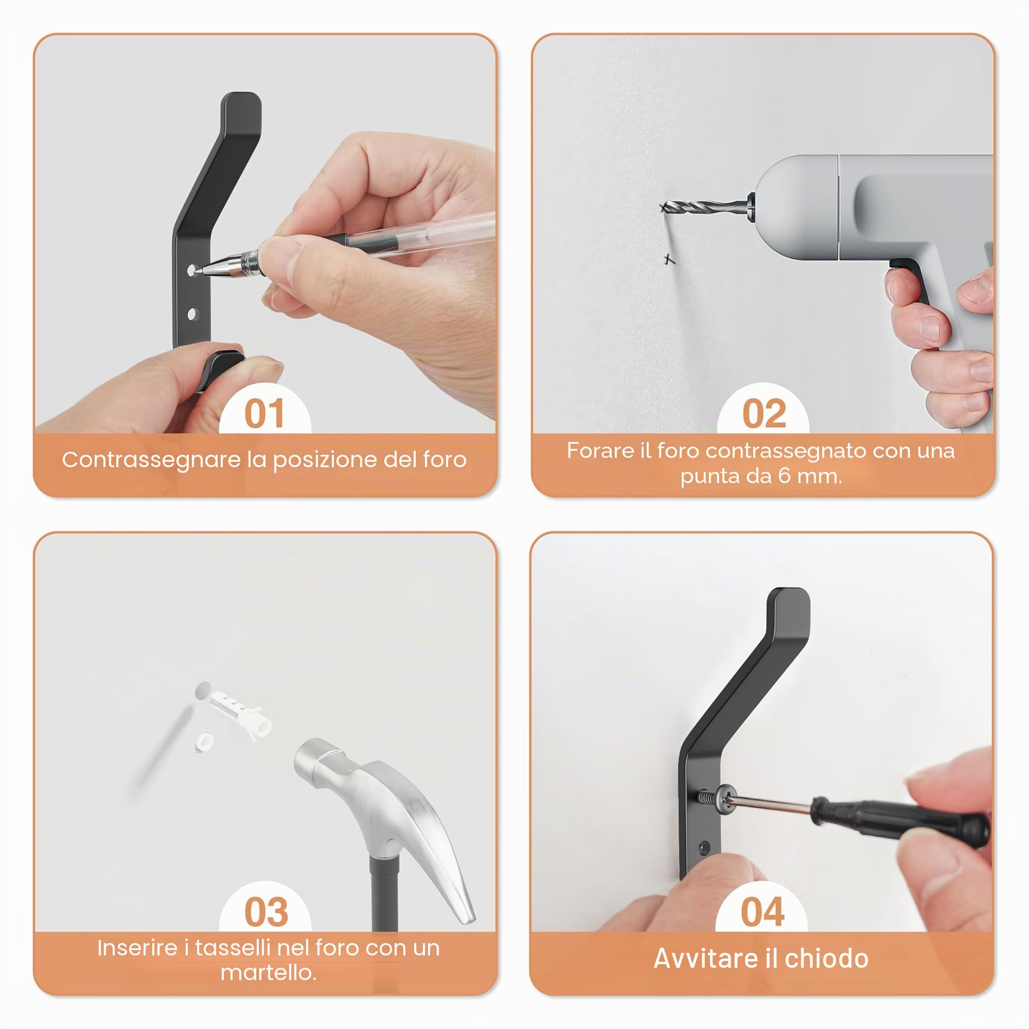 susswiff Ganci appendiabiti da 10 pezzi, appendiabiti a vite, ganci per pannelli acustici, camera da letto, soggiorno, bagno, ganci da parete per guardaroba, giacche, cappelli, metallo, nero, 10 cm