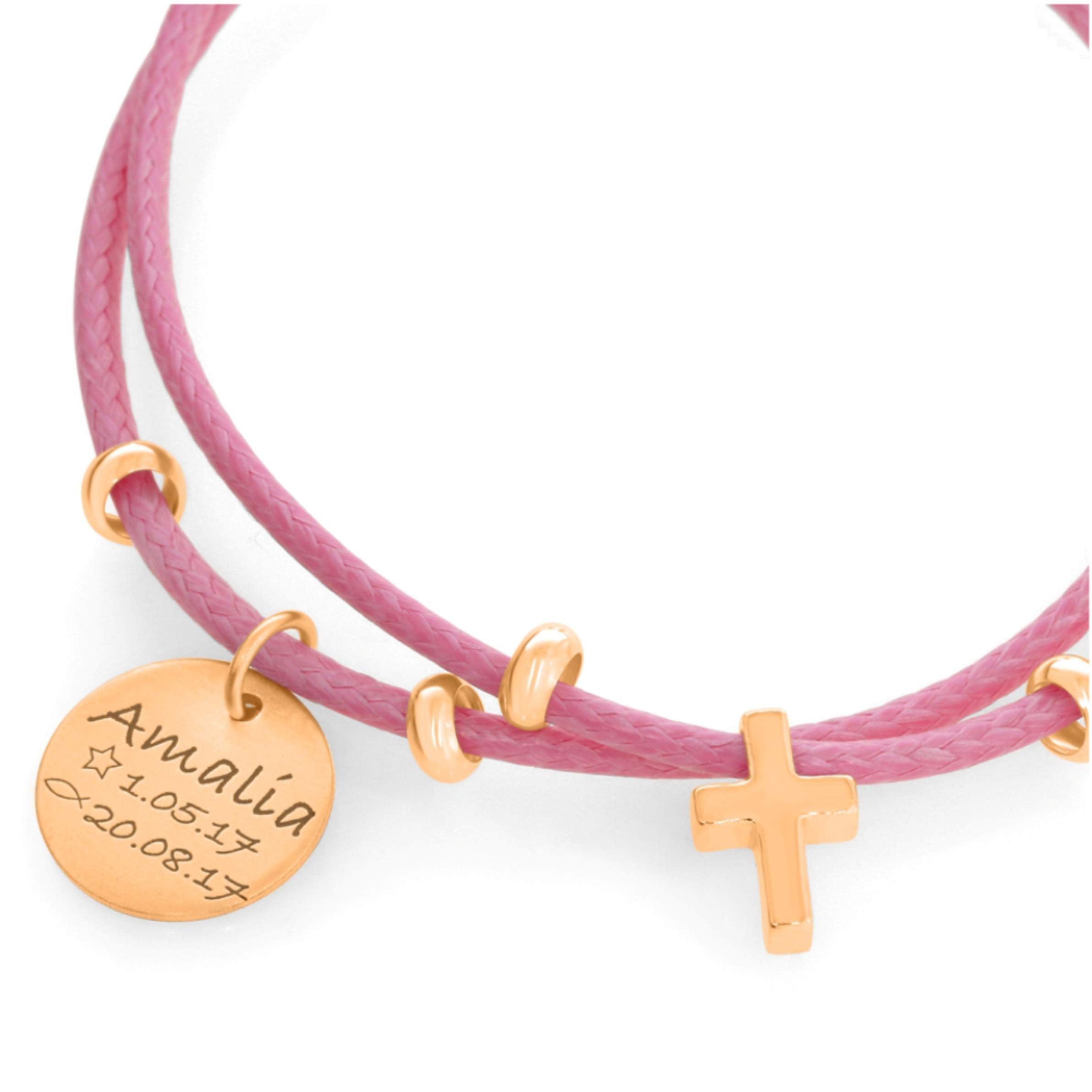 Taufarmband mit Gravur roségold Rosa Kreuz Armband Mädchen Kinderarmband zur Taufe Silberschmuck Baby Kinder Taufspruch Psalm Taufgeschenk Taufdatum | HANDMADE IN GERMANY