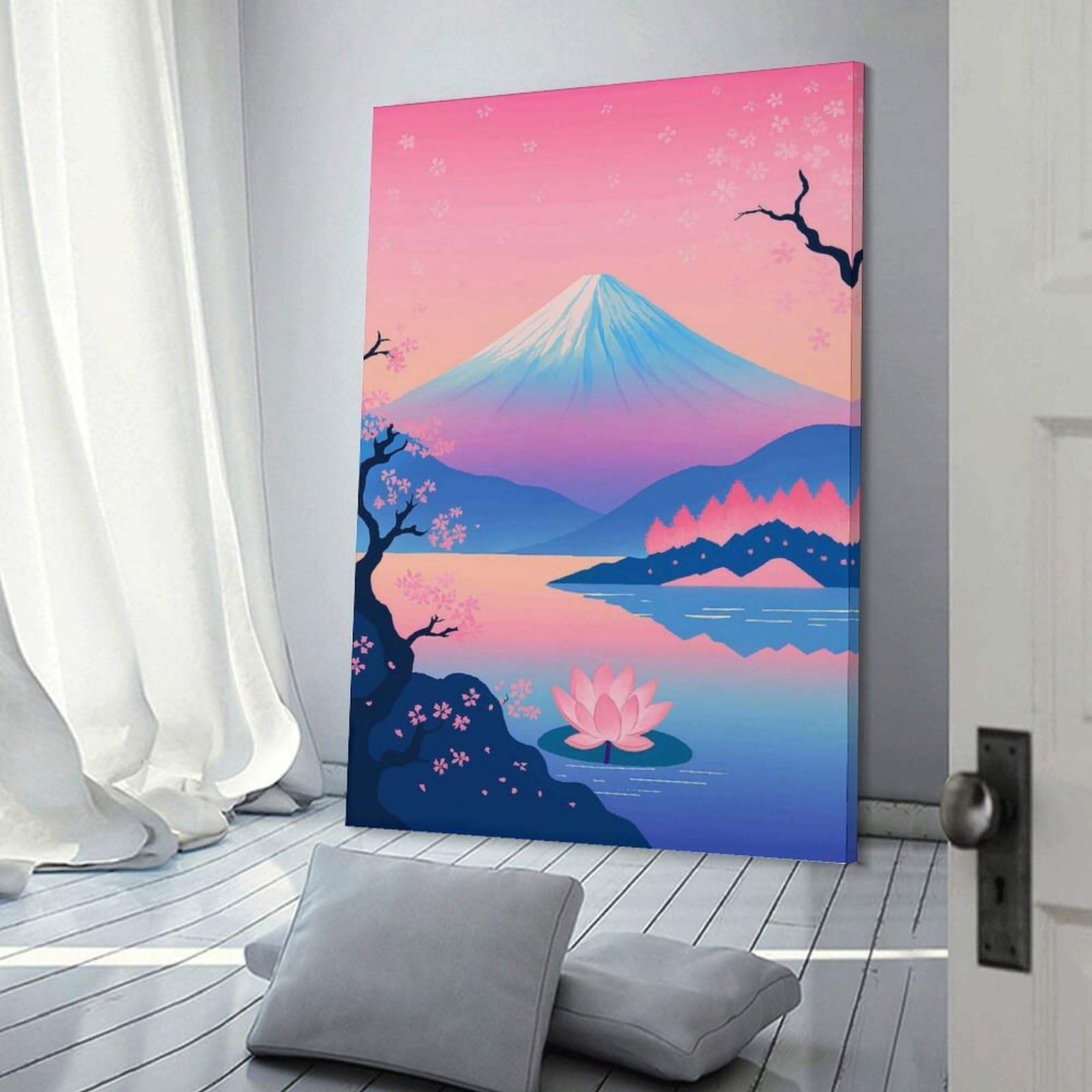 Junmoney Mount Fuji And Lotus Flower Landscape Home Decor Wall Art 20x30inch(50x75cm), for Office, Study Or Home Workspace, Home Office Artwork with Decorative Appeal