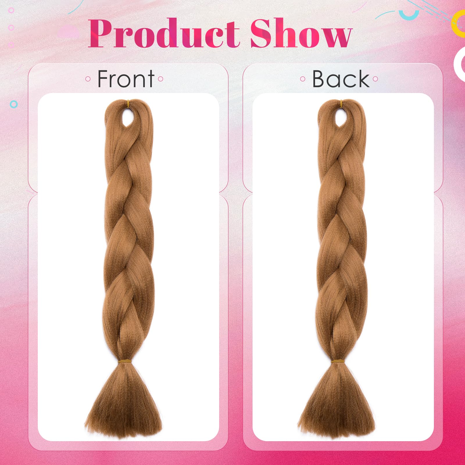 Benehair 3 Packs 24 Inch Braid Extensions Jumbo Box Braiding Hair for Twist Colorful Synthetic Hair Extensions for Braiding Light Brown Hair Extensions for Women(3 Packs - Image 3