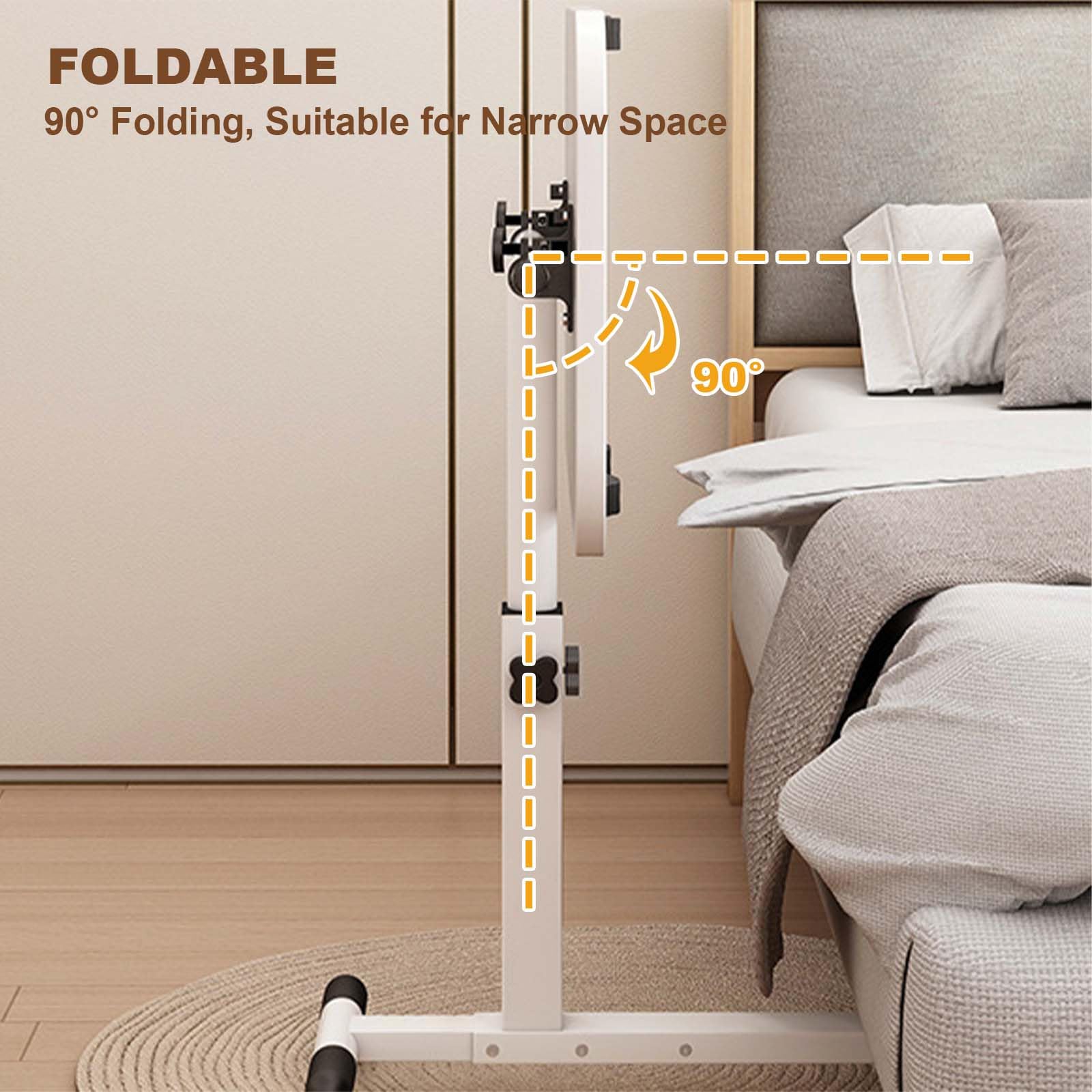 GarveeLife Tavolo per computer portatile regolabile in altezza, con ruote, pieghevole, per letto e divano, piano inclinabile, scrivania portatile per ufficio e casa, bianco
