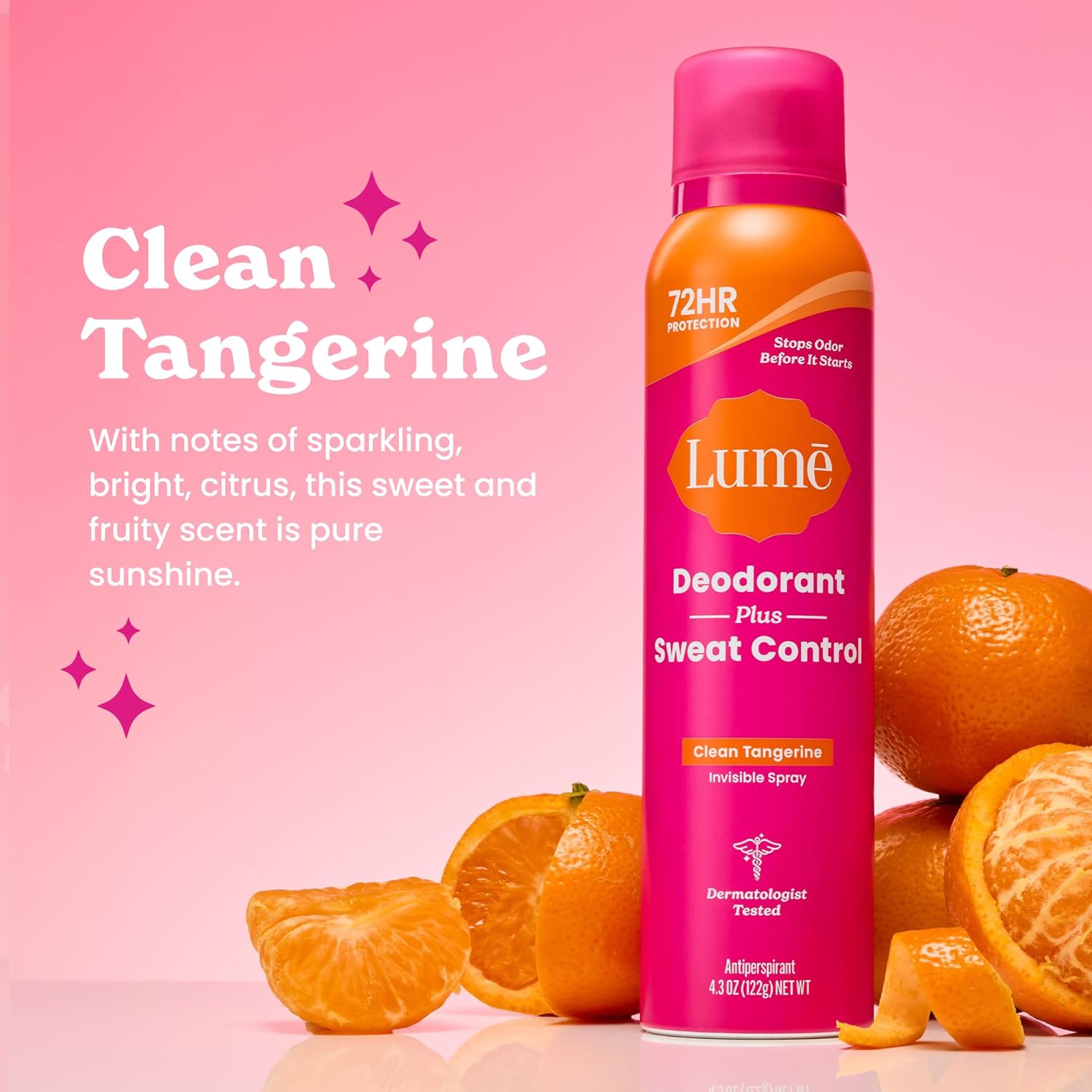 Lume Deodorant Plus Sweat Control - Invisible Spray - Extra Strength Antiperspirant For Underarms - 72 Hour Odor And Sweat Control - Baking Soda Free - 2 Pack (Clean Tangerine) - Image 2