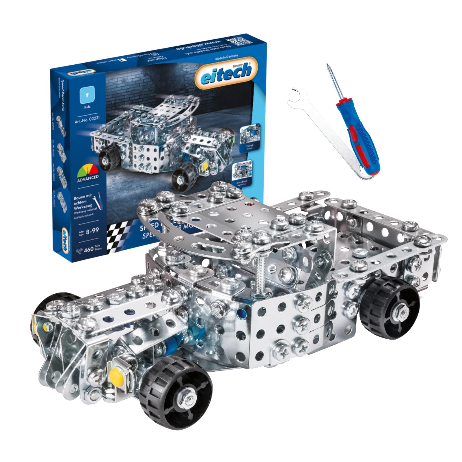 Eitech Speed Racer Modell 2 - Metallbaukasten 00231, Modellauto | 460 Teile, Metall Bausatz, DIY Lernspielzeug, Rennwagen ca. 19,5 cm, Konstruktionsspielzeug für Kinder ab 8 9 10 Jahren