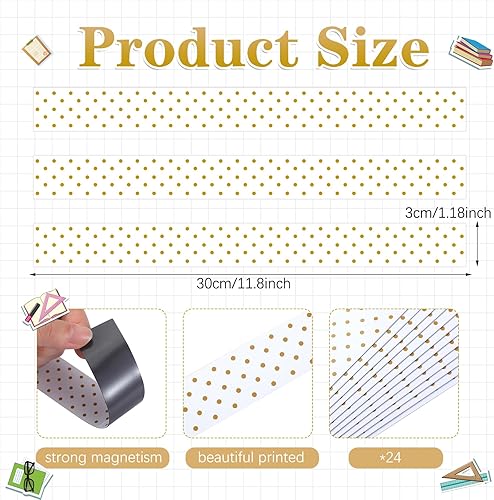 Miniatura 2 de Ireer 24 tiras magnéticas retro para tablero de anuncios, tiras decorativas con bordes adhesivos para pizarrón de anuncios (anillo)