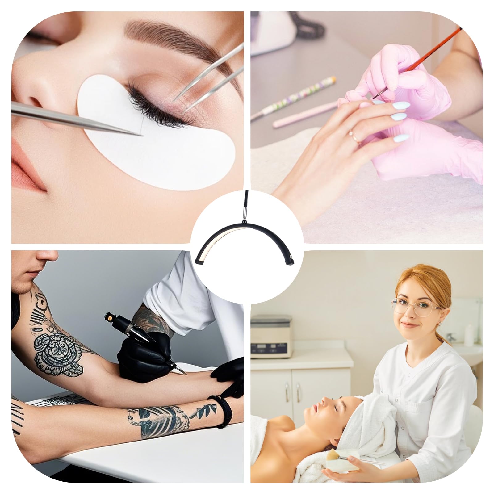 Lampada Cosmetica a Mezzaluna – Lampada a Piedistallo Mobile con Ruote, 192 LED, 5 Colori e 5 Livelli di Luminosità, con Telecomando e Clip, per Estensione Ciglia/Design Unghie/Tatuaggio