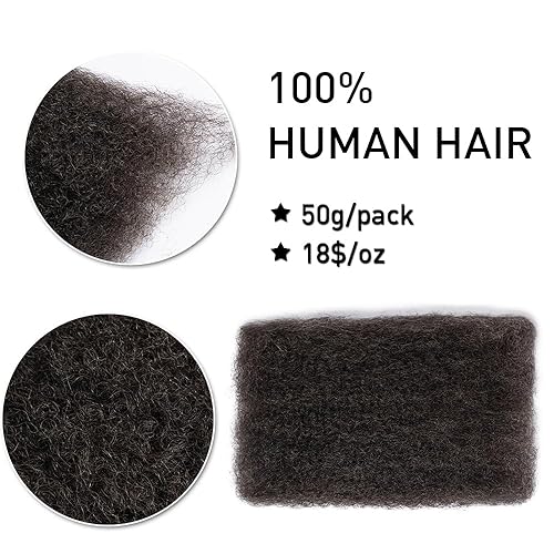 Miniatura 2 de FASHION IDOL Afro Kinkys - Cabello humano a granel para extensiones de rastas, reparación de Loc, trenzado trenzado, cabello humano afro rizado para