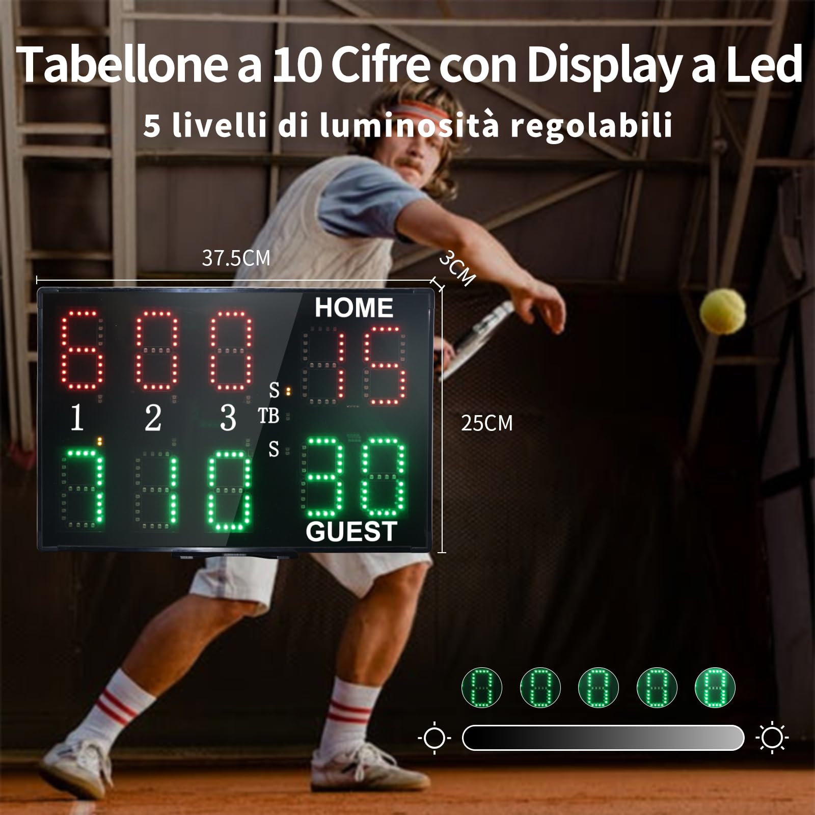 YZ Tabellone Segnapunti, Portatile Segnapunti Padel, 10 Cifre Elettronico LED Scoreboard con Telecomando, Segnapunti Pallavolo Tabellone Segnapunti Elettronico für Gioco Tennis all'Interno all'aperto
