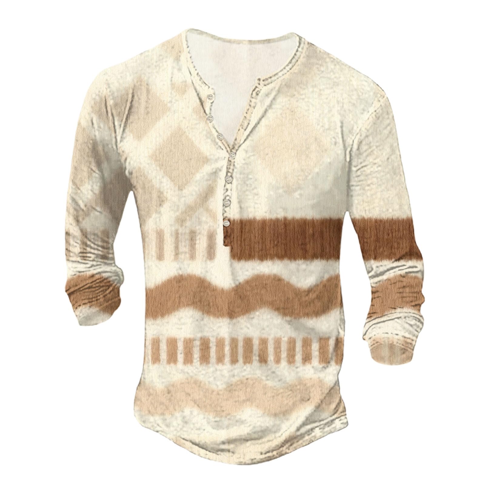 Generico Camicia Uomo con Cappuccio A Bottoni Maniche Lunghe, Tessuto Leggero Traspirante Taglio Ampio Stile Boho per La Spiaggia