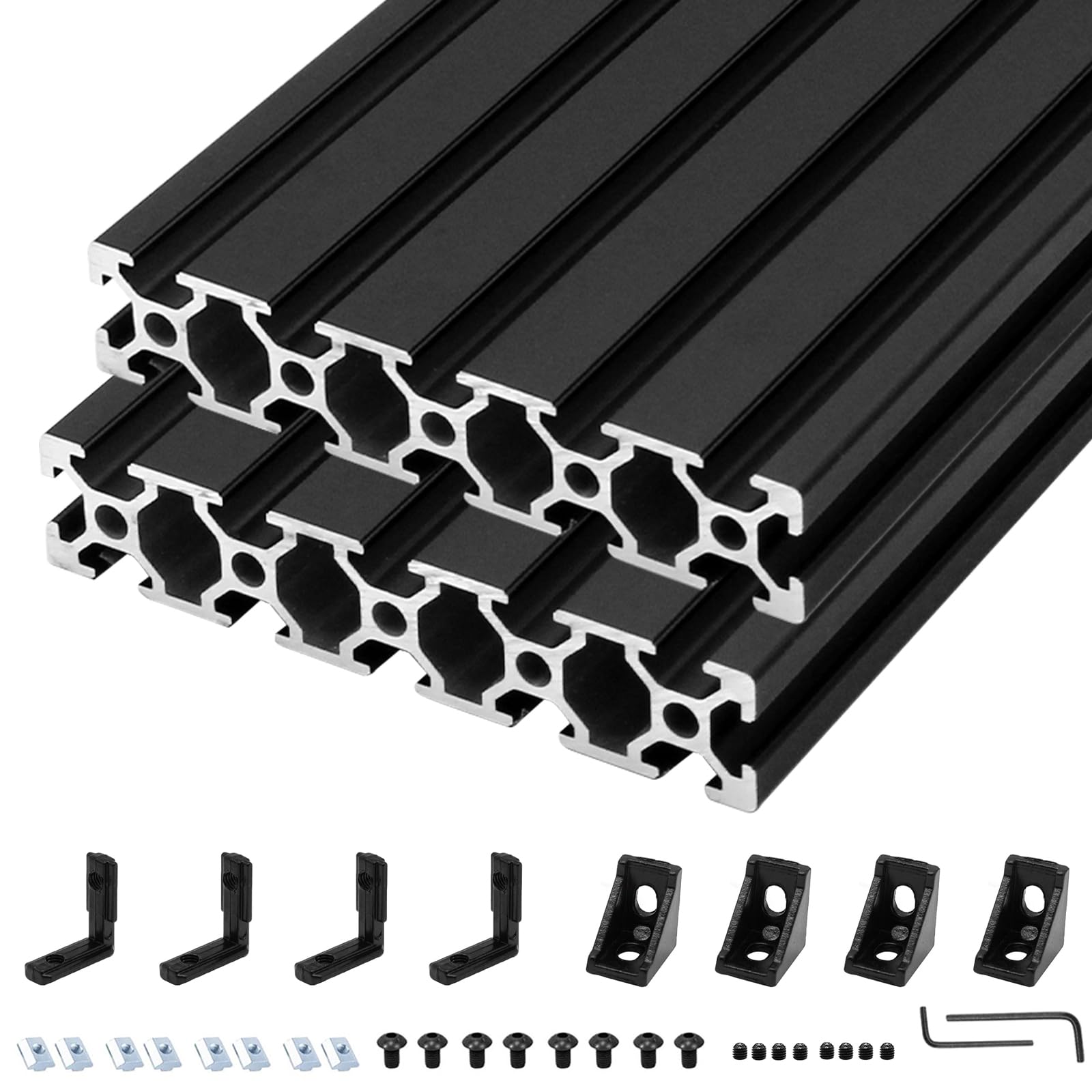 2Pack 20100 T Slot Aluminum Extrusion 1000mm Black Extruded Aluminum Profile 20x100 T-Slotted Framing European Standard Anodized Linear Rail for 3D Printer Accessories Parts