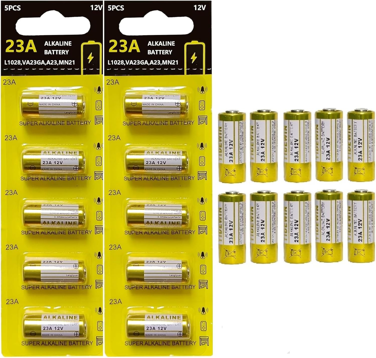 23A 12V Alkaline Battery, A23 Battery,5 Pack, for Doorbells and Remote Controls