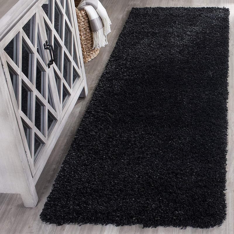 Image of F R Creation Super Ultra Soft Shaggy Handcrafted Anti-Skid Silk Touch Rectangular Carpet. Size (2X6 Feet Black)