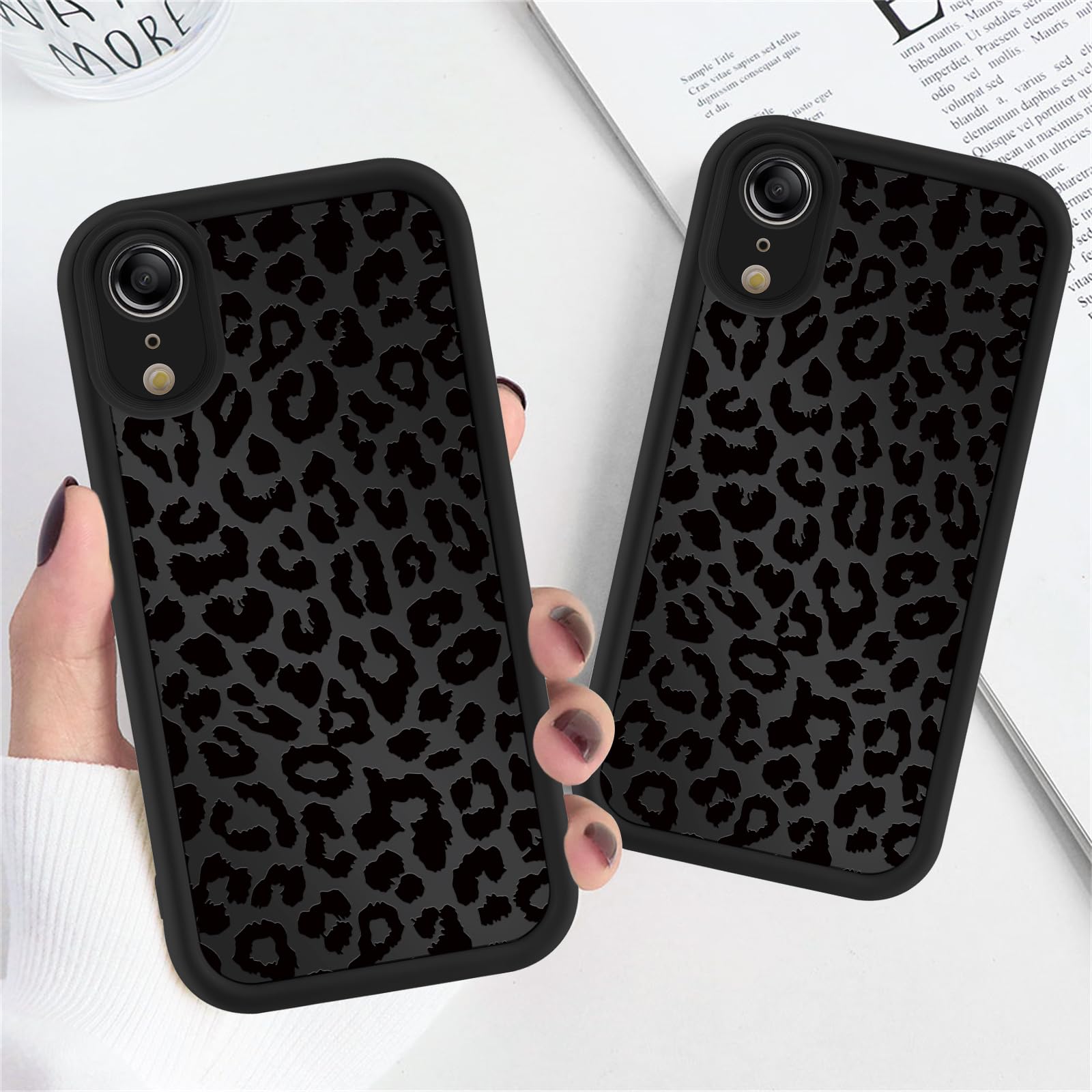 Custodia per telefono con stampa di ghepardo per iPhone XR da 6,1 pollici, estetica di lusso nero leopardato design cover antiurto morbido sottile TPU completo obiettivo protettivo per donne
