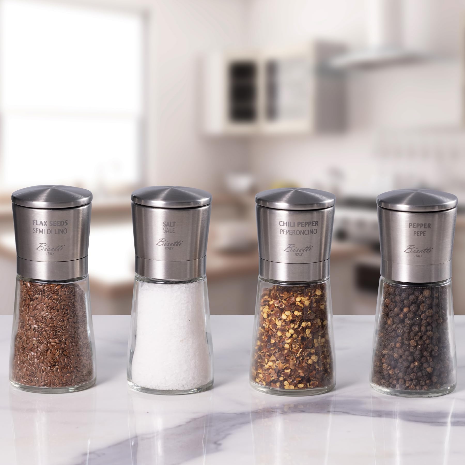 Macina Peperoncino Manuale in Vetro e Acciaio Inossidabile da 14,5 cm, Macina Spezie Manuale La Spezia, Made in Italy, Trita Spezie Resistente, Duraturo e Elegante per la Tua Cucina - BISETTI