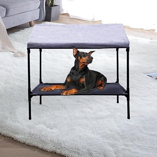 Miniatura 5 de Cama elevada para perros con toldo, cama para perros al aire libre con sombra extraíble para perros pequeños y medianos, transpirable, fácil de