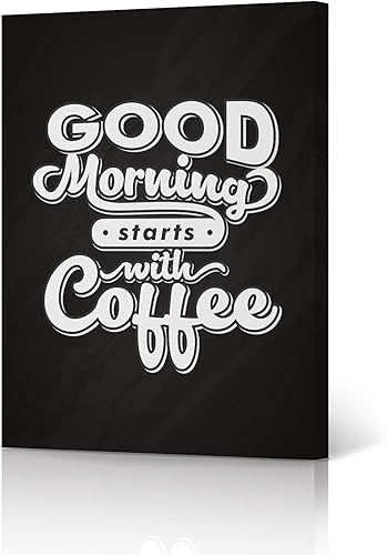 HB Art Design Good Morning Starts with Coffee Retro Style Quote Canvas Print Wall Art Coffee Bar Decor Coffee Signs Kitchen Wall Decor Dining Room