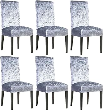 Silk Velvet 6-Piece Chair Cover Velvet Chair Cover with Lycra Elastic Light Grey