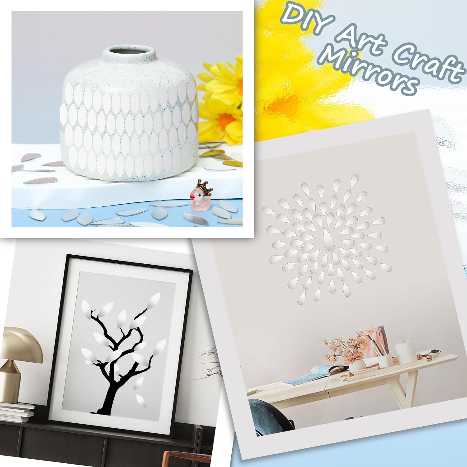 DARENYI 300Pcs Leaf Shape Craft Mirrors Mosaic Tiles Self-Adhesive Mini Leaves Petal Shape Mirror Stickers Mosaic Pieces for DIY Crafts, Art Projects and Home Décor - Image 7