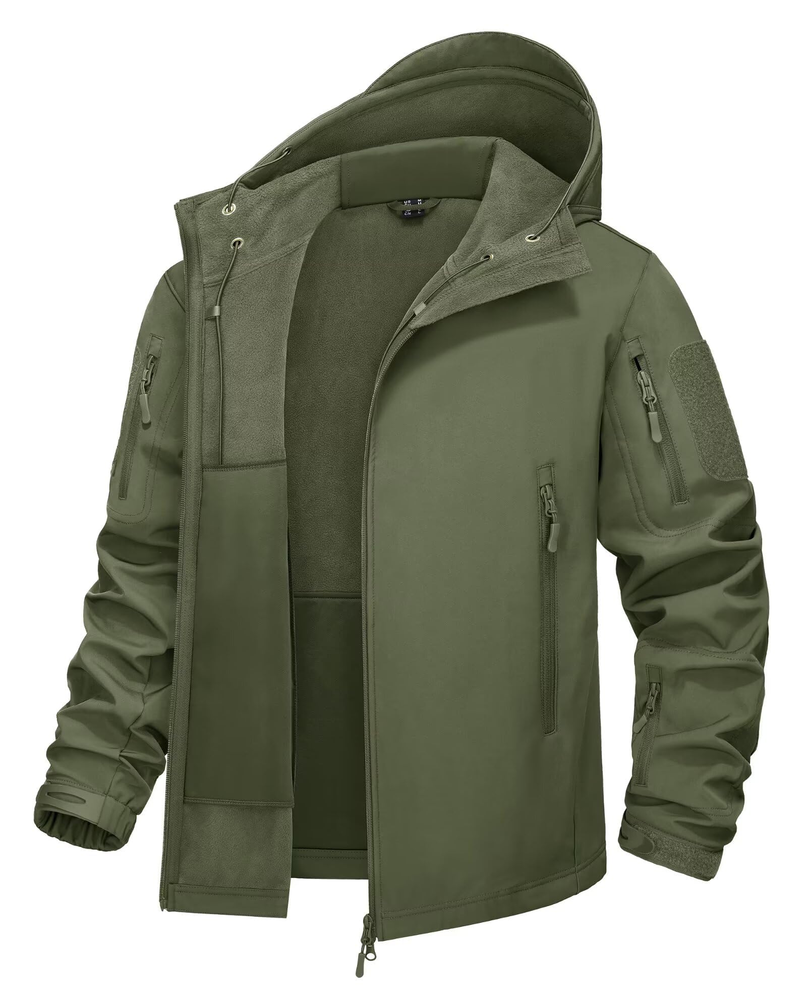 KEFITEVD Herren-Jacke, wasserdicht, taktisch, Fleece, Kampfjacke, Softshell-Jacke, wasserdicht, mit Kapuze, faltbar, abnehmbar