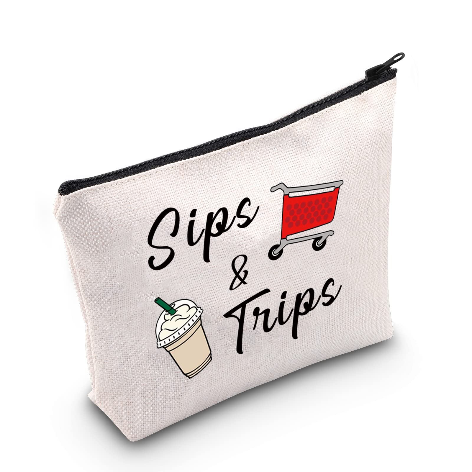 MNIGIU Shopping And Coffee Lover Gift Sips & Trips Cosmetic Bag Girl Trip Gift Thrift Shopper Gift Group Vacation Gift