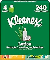 Vista 1 de Kleenex Loción de pañuelos faciales con aceite de coco, 4 cajas de cubos, 60 pañuelos por caja, 3 capas