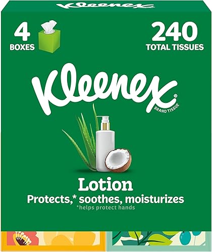 Kleenex Loción de pañuelos faciales con aceite de coco, 4 cajas de cubos, 60 pañuelos por caja, 3 capas