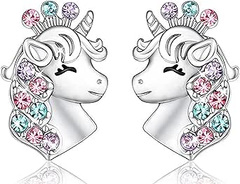 Katy Craig Ltd Orecchini A Forma Di Unicorno In Argento Sterling 925 - Gioiello Per Bambine E Ragazze - Confezione Regalo