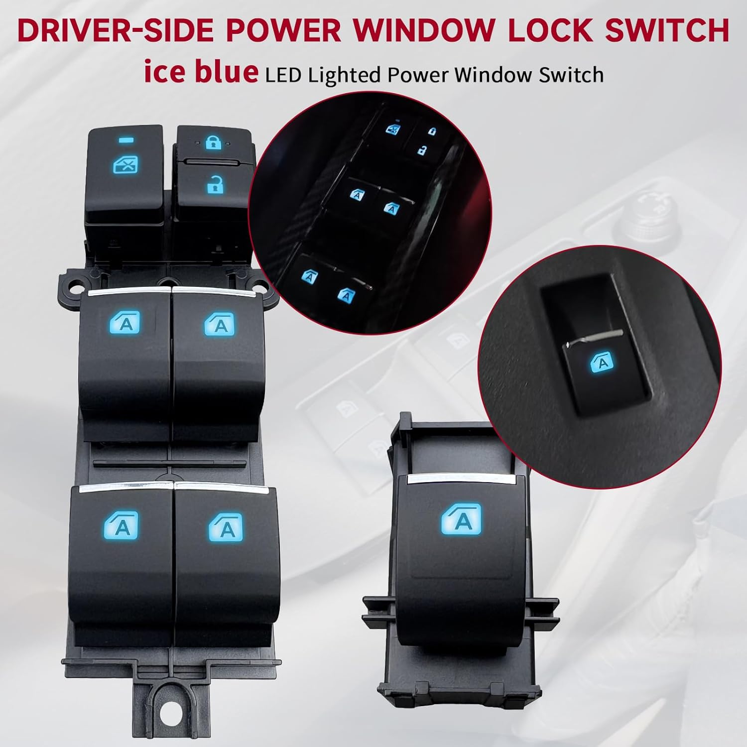 Power Window Switch Set for 2020-2025 Toyota RAV4 XA50/Corolla, 2017-2025 CHR, 2019-2025 BZ4X, Ice Blue LED & 4-Door Auto, Includes Pry Tool