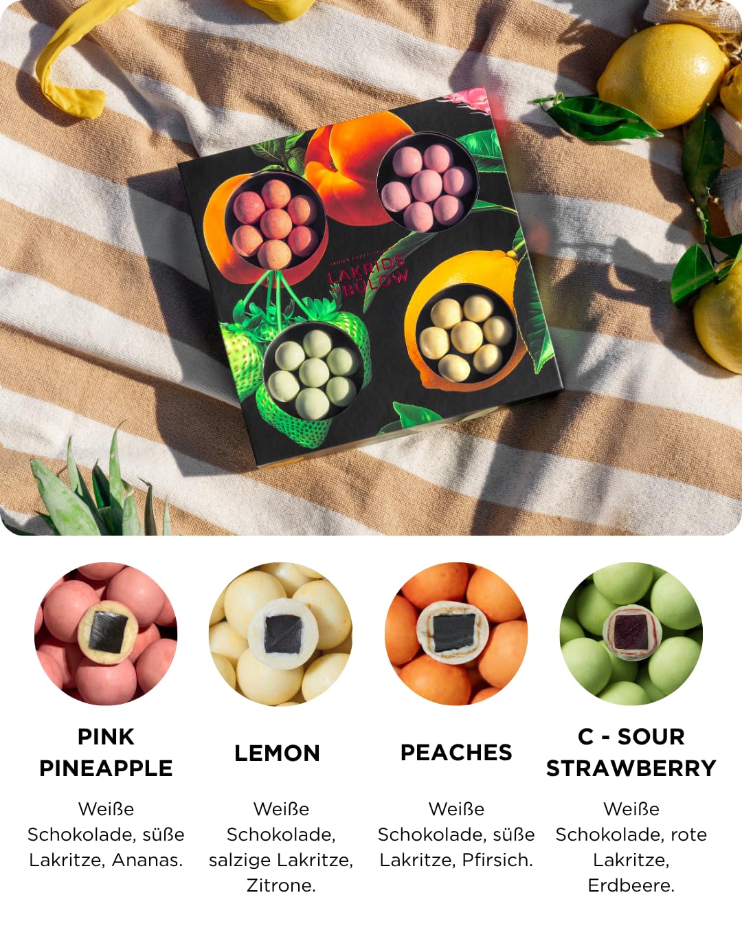 LAKRIDS BY BÜLOW - SUMMER SELECTION BOX - 175g - Fruchtige Auswahl Dänischer Gourmet Lakritze umhüllt von feinster Schokolade