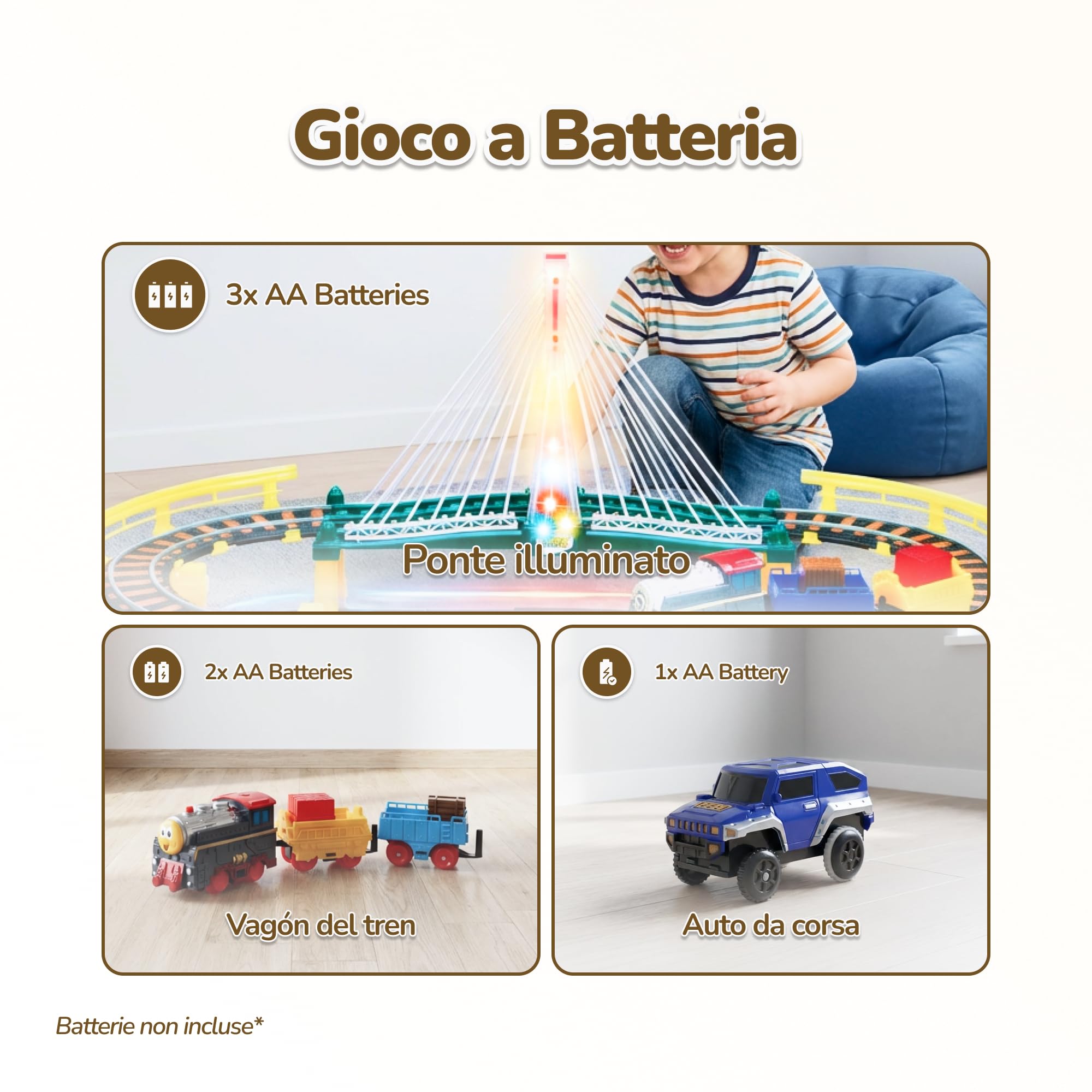Kinderplay Trenino Elettrico per Bambini 2 in 1 con Pista da Corsa – Set 192 Pezzi con Luci e Suoni – Gioco Creativo 3+ – Binari 89x69 cm, Lunghezza Totale 700 cm, KP0635