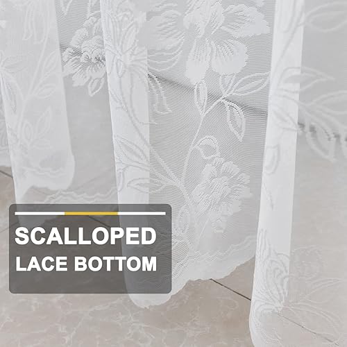 Miniatura 6 de FINECITY Cortina de ducha de encaje blanco de 72 pulgadas de largo, cortina de ducha de encaje transparente con cenefa adjunta para baño, cortina de