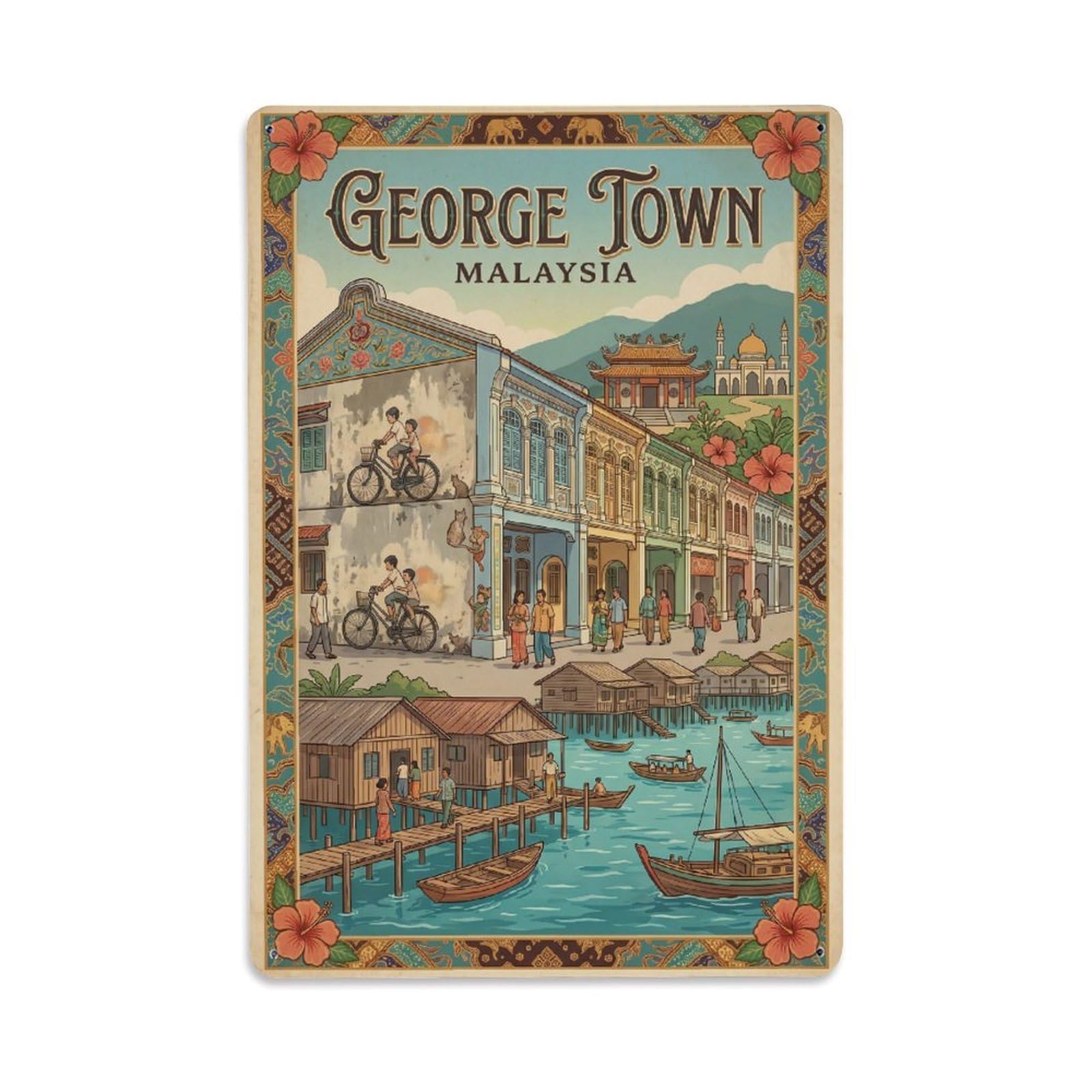 Fqcyn Style Metal Tin Sign Travel Retro Malaysia George Town