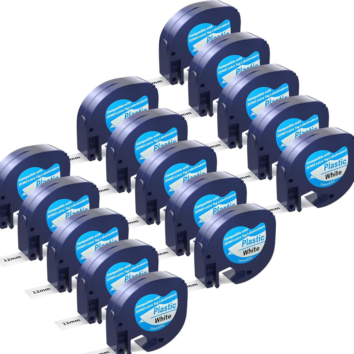 15 Pack Compatible with Dymo Letratag Refills 91201 91331 S0721660 Label Maker Tape White Plastic 12mm x 4m 1/2" x 13', Work with Dymo Letra Tag LT-100H LT-100T Plus 200B QX50 XR XM 2000