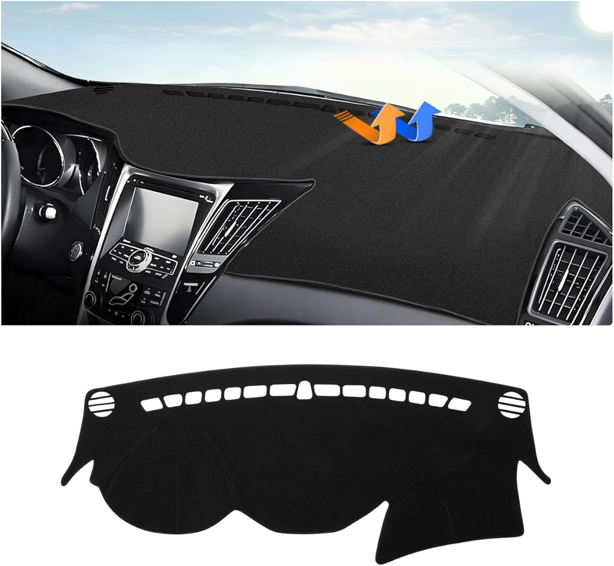 Autorder Dashboard Cover Mat for Hyundai Sonata 2011-2014 Accessories Dash Cover Upgrade Velvet Dash Mat Sunshade Glare UV Rays Protector