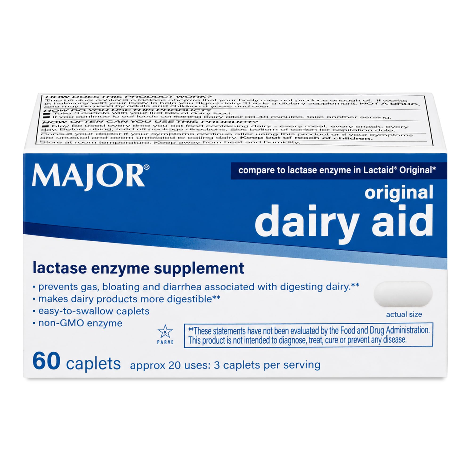 MAJOR Original Dairy Aid - Lactase Enzyme Supplement - 60 Caplets (1 Pack)