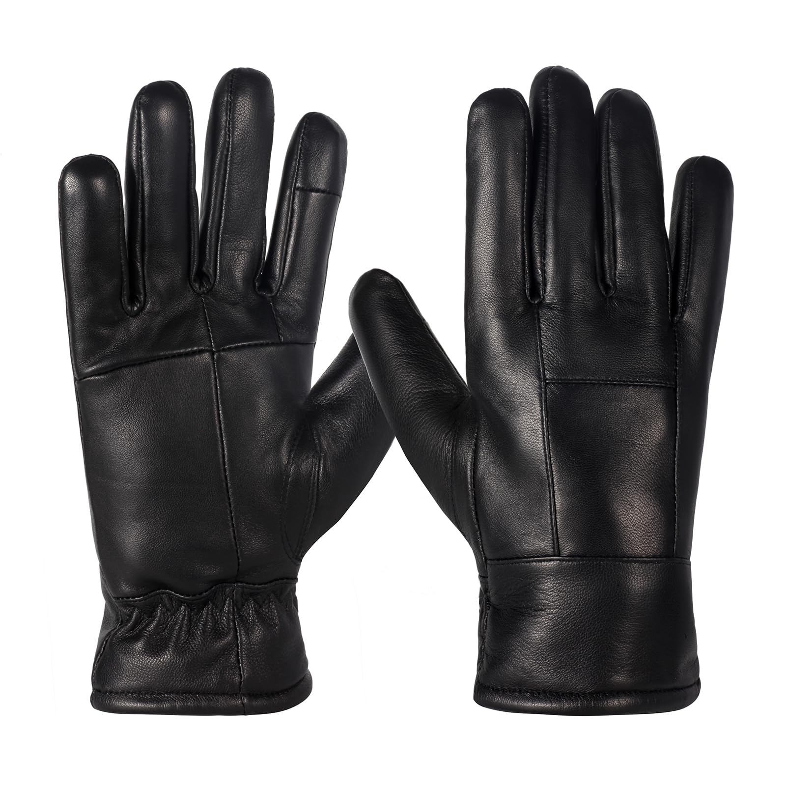 DOOWELL Winter Genuine Sheepskin Leather Gloves For Men,Black Touchscreen Glove,Driving Motorcycle Gloves with Warm Lining-M